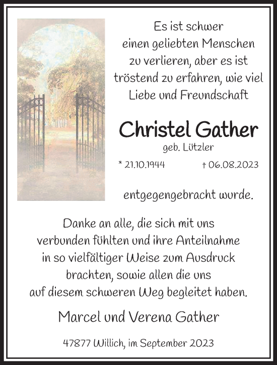 Traueranzeige von Christel Gather von trauer.extra-tipp-moenchengladbach.de