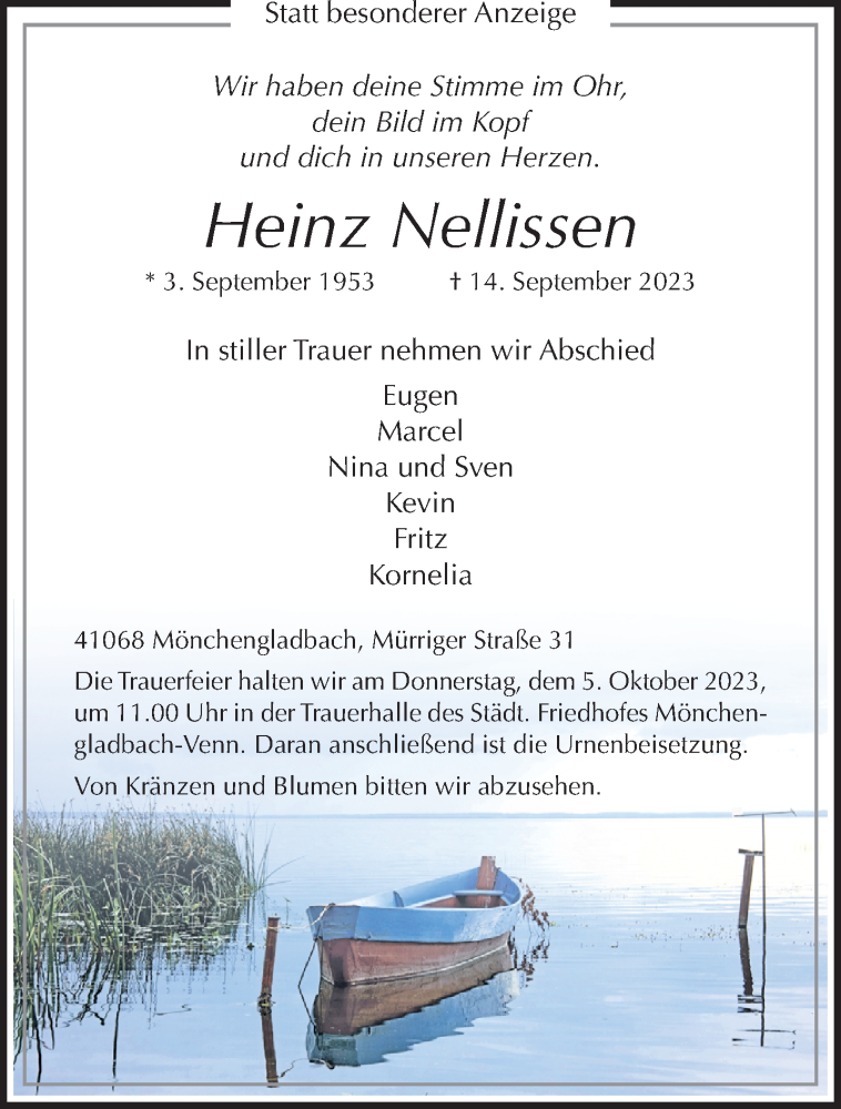  Traueranzeige für Heinz Nellissen vom 01.10.2023 aus trauer.extra-tipp-moenchengladbach.de