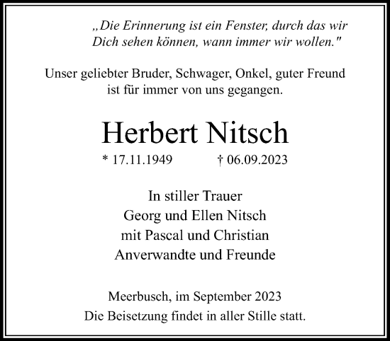 Traueranzeige von Herbert Nitsch von trauer.extra-tipp-moenchengladbach.de