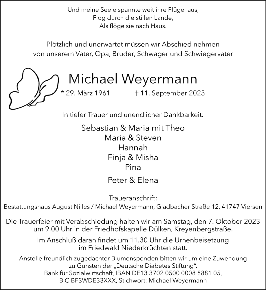  Traueranzeige für Michael Weyermann vom 01.10.2023 aus trauer.extra-tipp-moenchengladbach.de