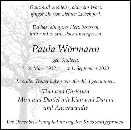 Traueranzeige von Paula Wörmann von trauer.extra-tipp-moenchengladbach.de