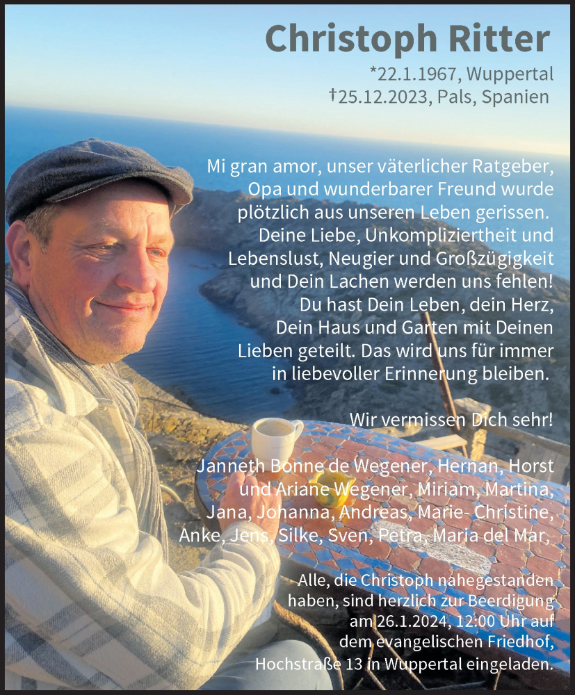  Traueranzeige für Christoph Ritter vom 20.01.2024 aus trauer.wuppertaler-rundschau.de