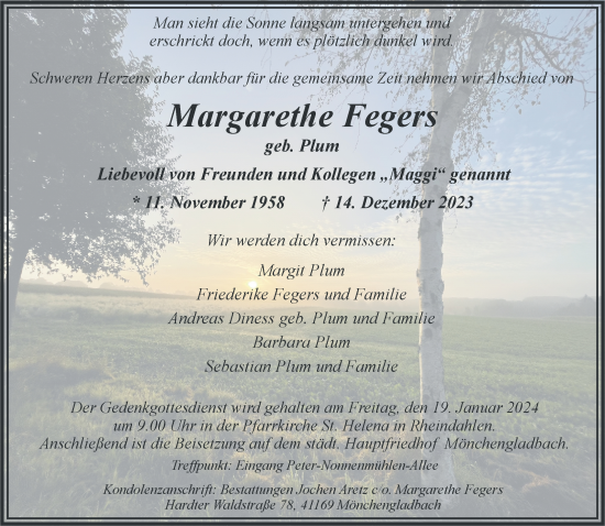 Traueranzeige von Margarethe Fegers von trauer.extra-tipp-moenchengladbach.de