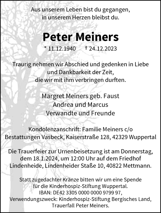 Traueranzeige von Peter Meiners von trauer.wuppertaler-rundschau.de