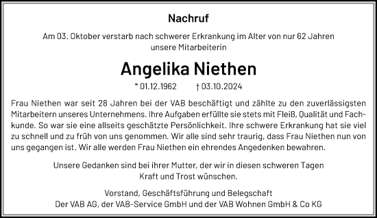 Traueranzeige von Angelika Niethen von trauer.extra-tipp-moenchengladbach.de