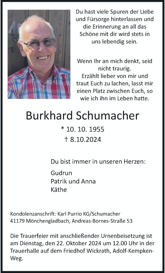 Traueranzeige von Burkhard Schumacher von trauer.extra-tipp-moenchengladbach.de