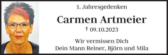 Traueranzeige von Carmen Artmeier von trauer.wuppertaler-rundschau.de