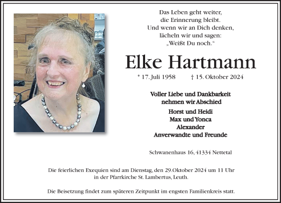 Traueranzeige von Elke Hartmann von trauer.extra-tipp-moenchengladbach.de