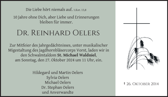 Traueranzeige von Reinhard Oelers von trauer.extra-tipp-moenchengladbach.de