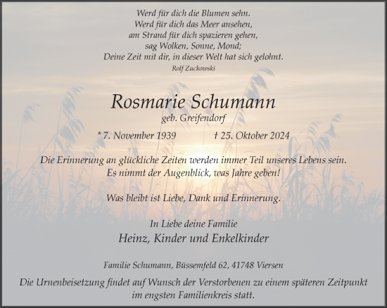 Traueranzeige von Rosmarie Schumann von trauer.extra-tipp-moenchengladbach.de