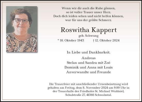 Traueranzeige von Roswitha Kappert von trauer.extra-tipp-moenchengladbach.de