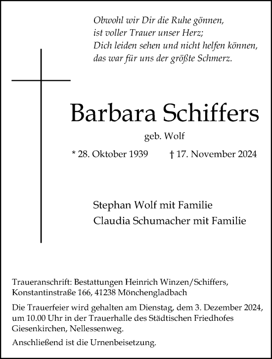 Traueranzeige von Barbara Schiffers von trauer.extra-tipp-moenchengladbach.de