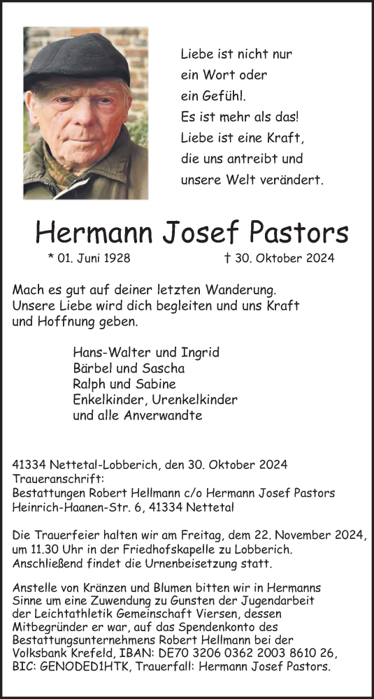 Traueranzeige von Hermann Josef Pastors von trauer.extra-tipp-moenchengladbach.de