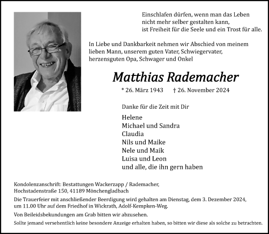 Traueranzeige von Matthias Rademacher von trauer.extra-tipp-moenchengladbach.de