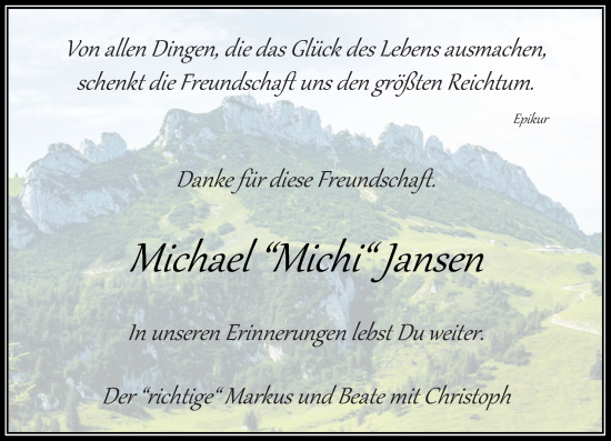 Traueranzeige von Michael Jansen von trauer.extra-tipp-moenchengladbach.de