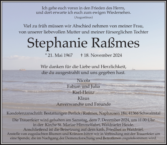 Traueranzeige von Stephanie Raßmes von trauer.extra-tipp-moenchengladbach.de