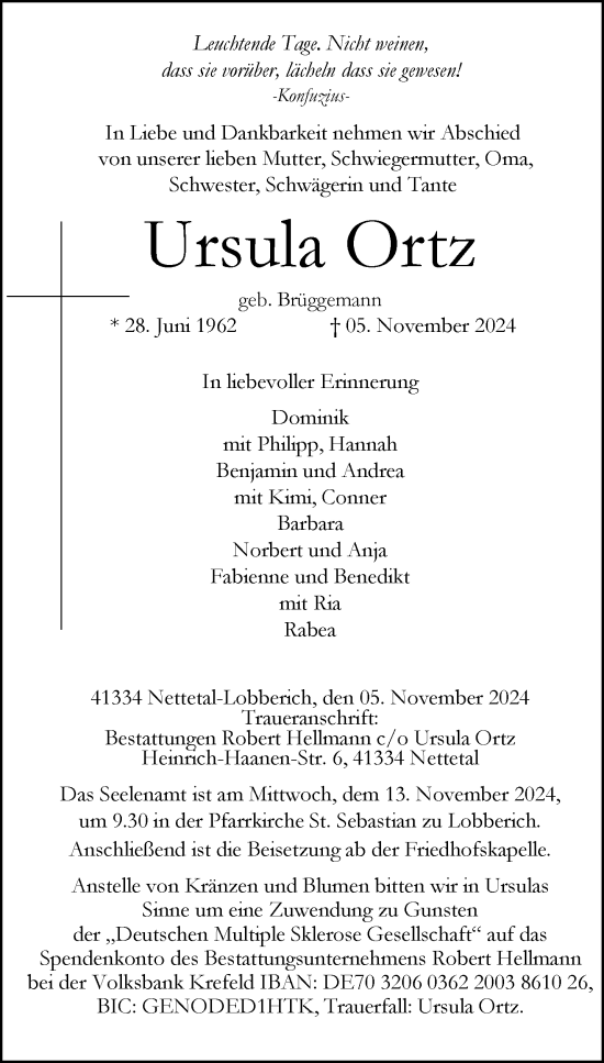 Traueranzeige von Ursula Ortz von trauer.extra-tipp-moenchengladbach.de