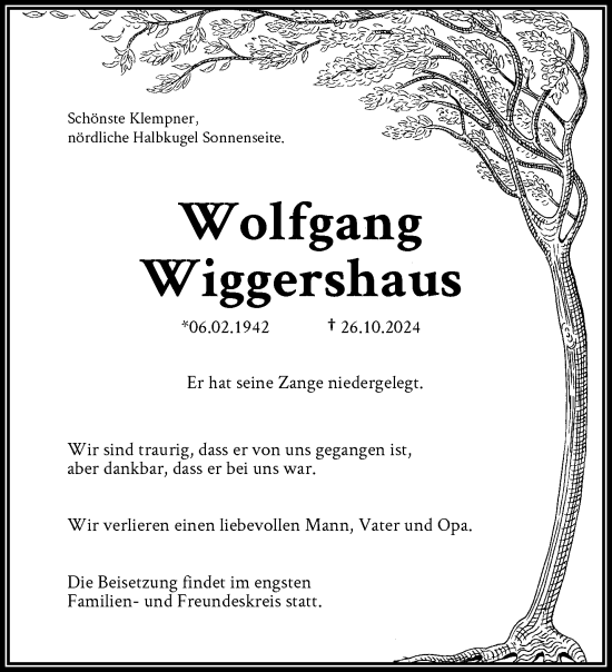 Traueranzeige von Wolfgang Wiggershaus von trauer.wuppertaler-rundschau.de