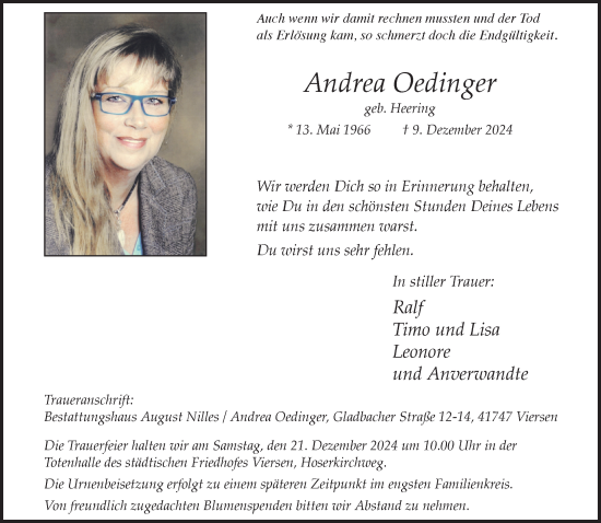 Traueranzeige von Andrea Oedinger von trauer.extra-tipp-moenchengladbach.de