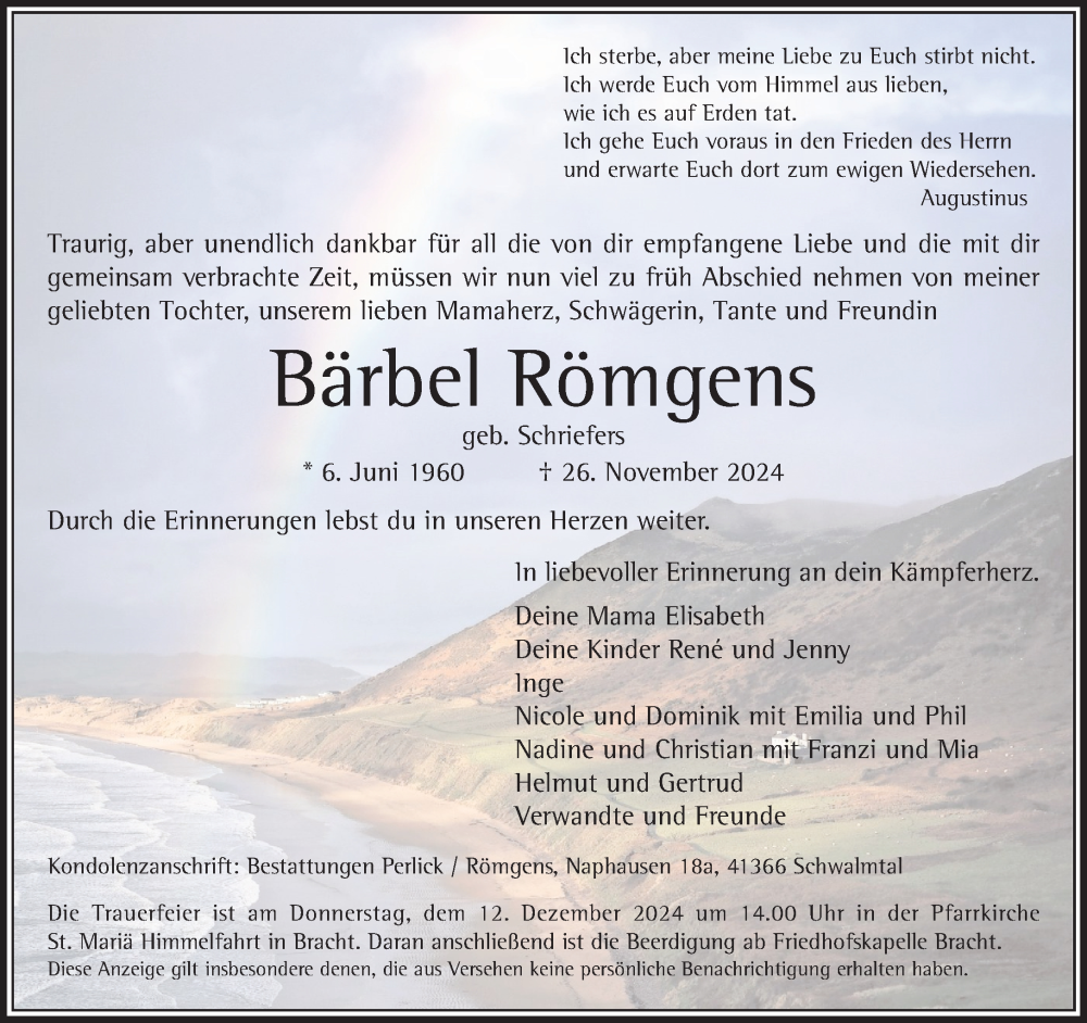  Traueranzeige für Bärbel Römgens vom 08.12.2024 aus trauer.extra-tipp-moenchengladbach.de