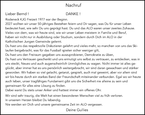 Traueranzeige von Bernd  von trauer.extra-tipp-moenchengladbach.de