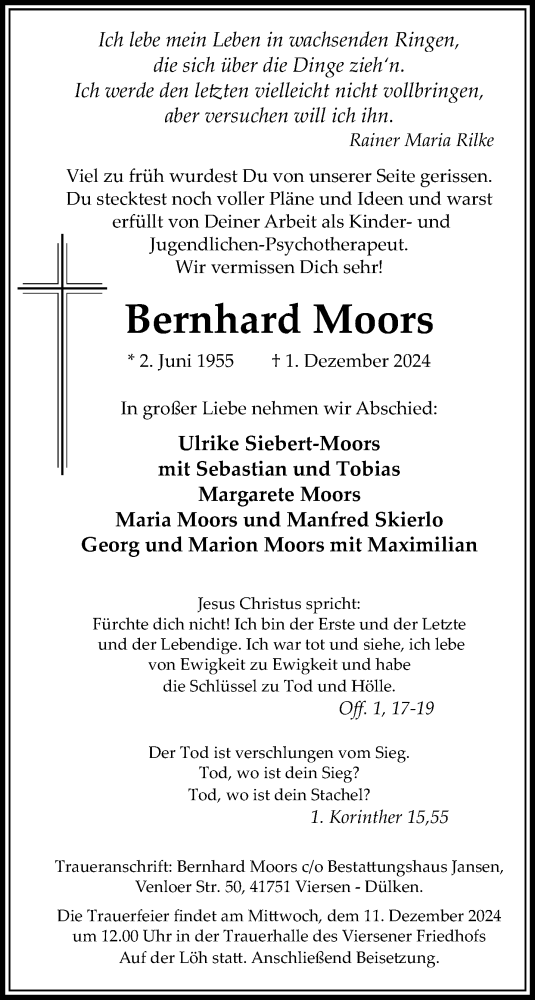 Traueranzeige von Bernhard Moors von trauer.extra-tipp-moenchengladbach.de