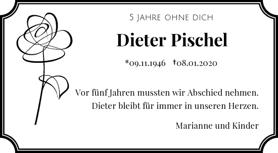 Traueranzeige von Dieter Pischel von trauer.extra-tipp-moenchengladbach.de