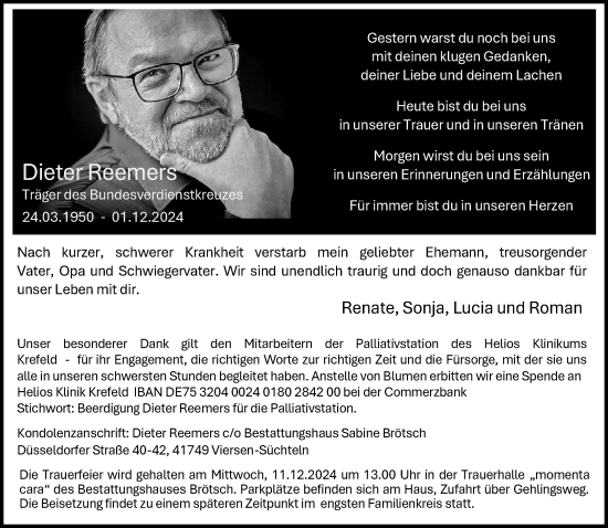 Traueranzeige von Dieter Reemers von trauer.extra-tipp-moenchengladbach.de