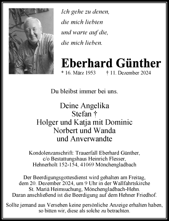 Traueranzeige von Eberhard Günther von trauer.extra-tipp-moenchengladbach.de