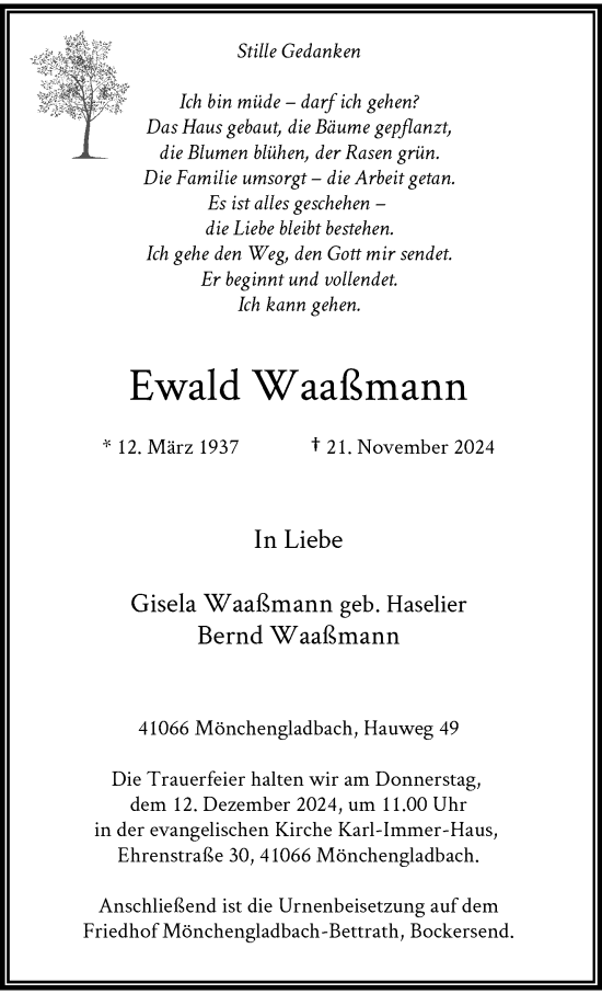 Traueranzeige von Ewald Waaßmann von trauer.extra-tipp-moenchengladbach.de