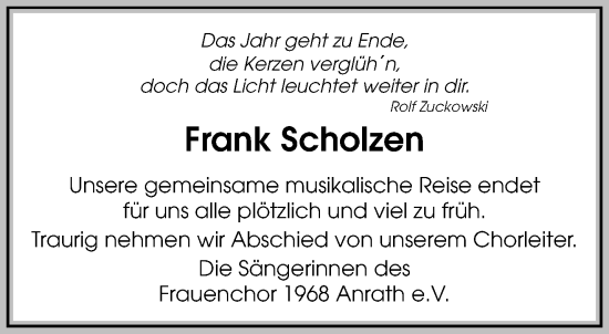 Traueranzeige von Frank Scholzen von trauer.extra-tipp-moenchengladbach.de