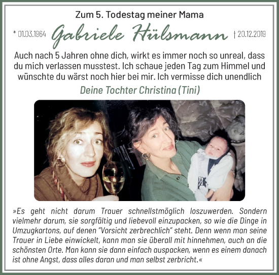 Traueranzeige von Gabriele Hülsman von trauer.extra-tipp-moenchengladbach.de