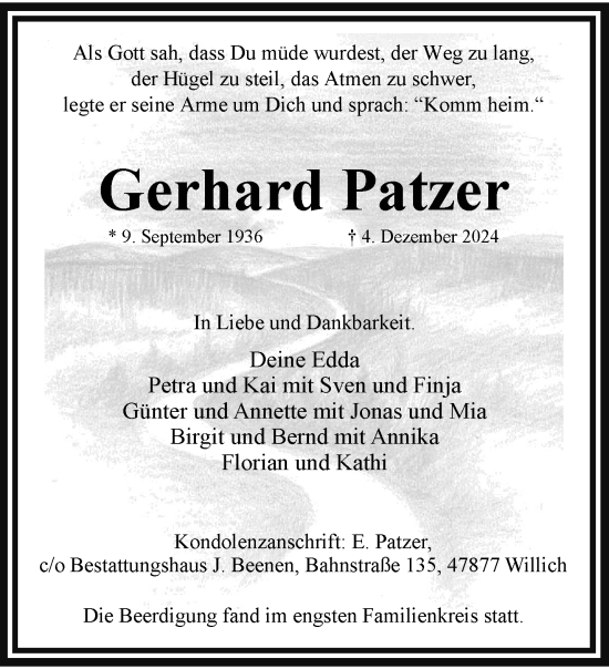 Traueranzeige von Gerhard Patzer von trauer.extra-tipp-moenchengladbach.de