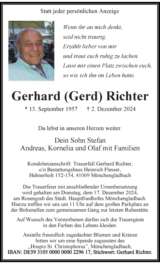 Traueranzeige von Gerhard Richter von trauer.extra-tipp-moenchengladbach.de