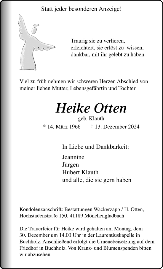 Traueranzeige von Heike Otten von trauer.extra-tipp-moenchengladbach.de