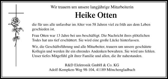 Traueranzeige von Heike Otten von trauer.extra-tipp-moenchengladbach.de