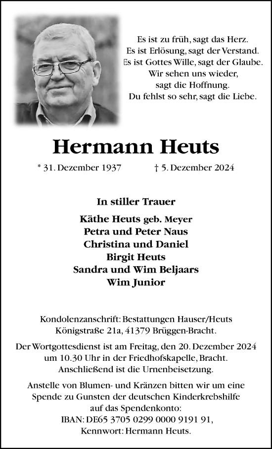 Traueranzeige von Hermann Heuts von trauer.extra-tipp-moenchengladbach.de