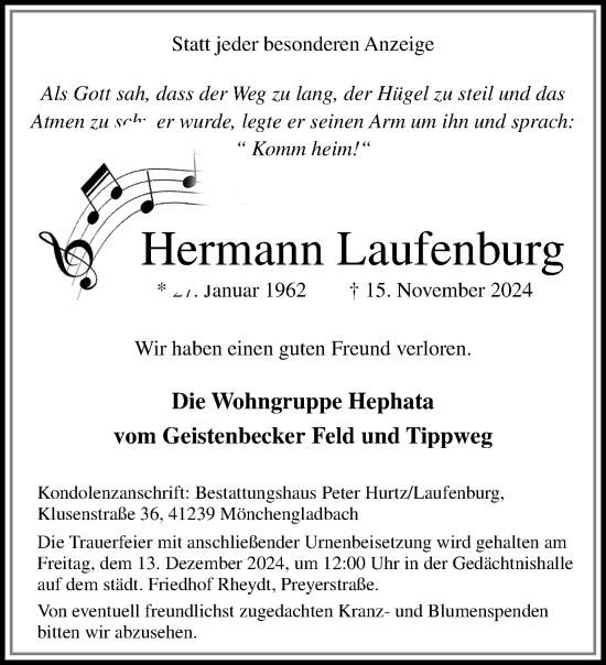 Traueranzeige von Hermann Laufenburg von trauer.extra-tipp-moenchengladbach.de