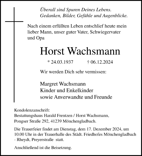 Traueranzeige von Horst Wachsmann von trauer.extra-tipp-moenchengladbach.de