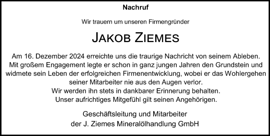 Traueranzeige von Jakob Ziemes von trauer.extra-tipp-moenchengladbach.de