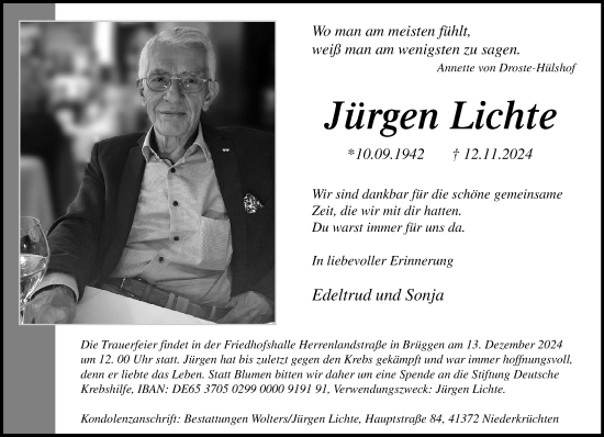 Traueranzeige von Jürgen Lichte von trauer.extra-tipp-moenchengladbach.de