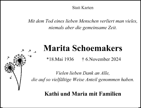 Traueranzeige von Marita Schoemakers von trauer.extra-tipp-moenchengladbach.de