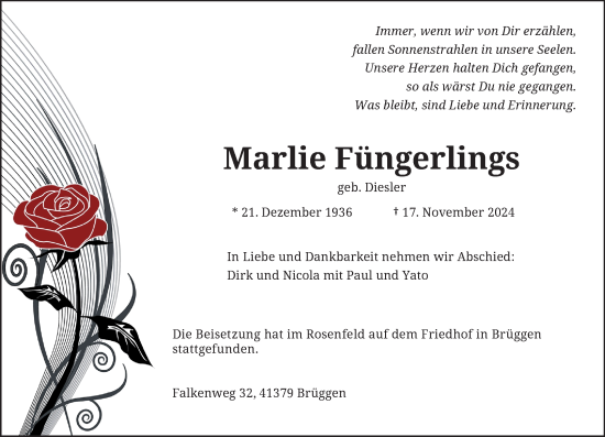 Traueranzeige von Marlie Füngerlings von trauer.extra-tipp-moenchengladbach.de