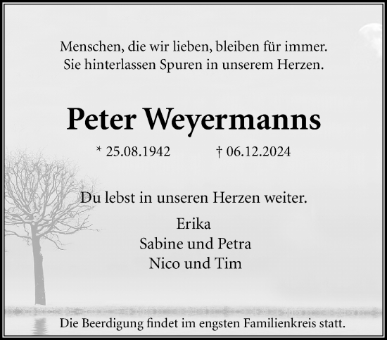 Traueranzeige von Peter Weyermanns von trauer.extra-tipp-moenchengladbach.de