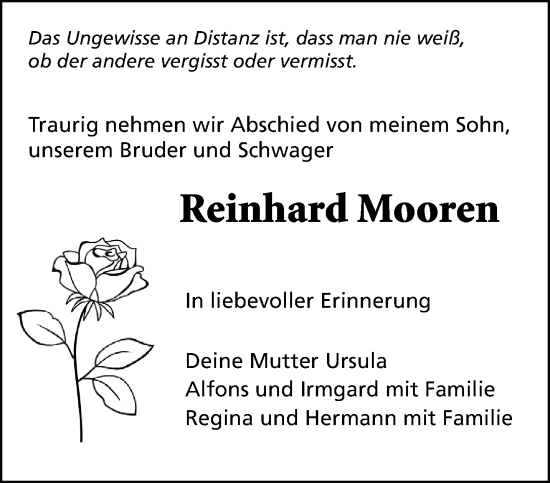 Traueranzeige von Reinhard Mooren von trauer.extra-tipp-moenchengladbach.de