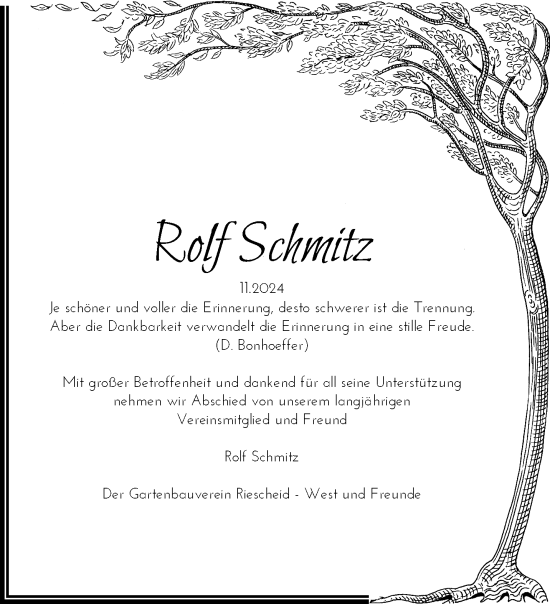 Traueranzeige von Rolf Schmitz von trauer.wuppertaler-rundschau.de