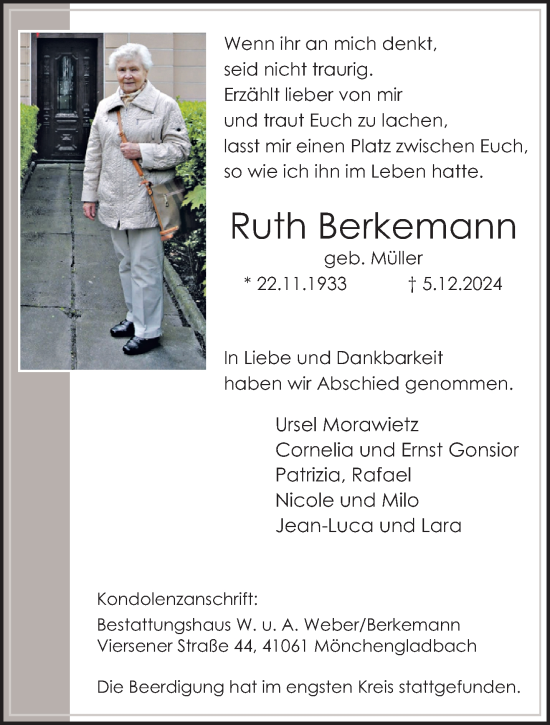 Traueranzeige von Ruth Berkemann von trauer.extra-tipp-moenchengladbach.de