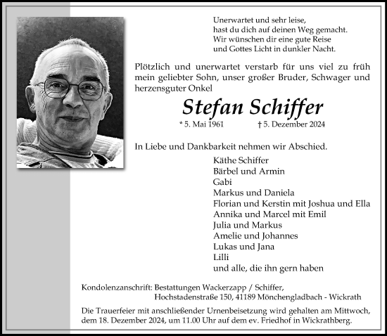 Traueranzeige von Stefan Schiffer von trauer.extra-tipp-moenchengladbach.de