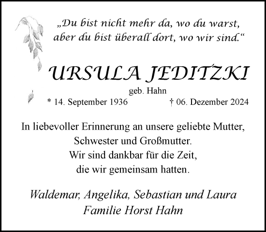 Traueranzeige von Ursula Jeditzki von trauer.extra-tipp-moenchengladbach.de