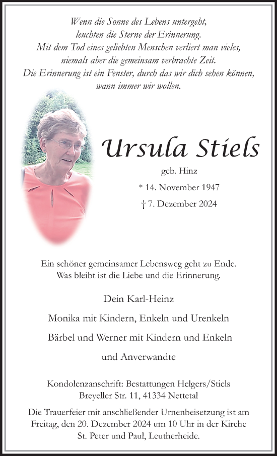 Traueranzeige von Ursula Stiels von trauer.extra-tipp-moenchengladbach.de